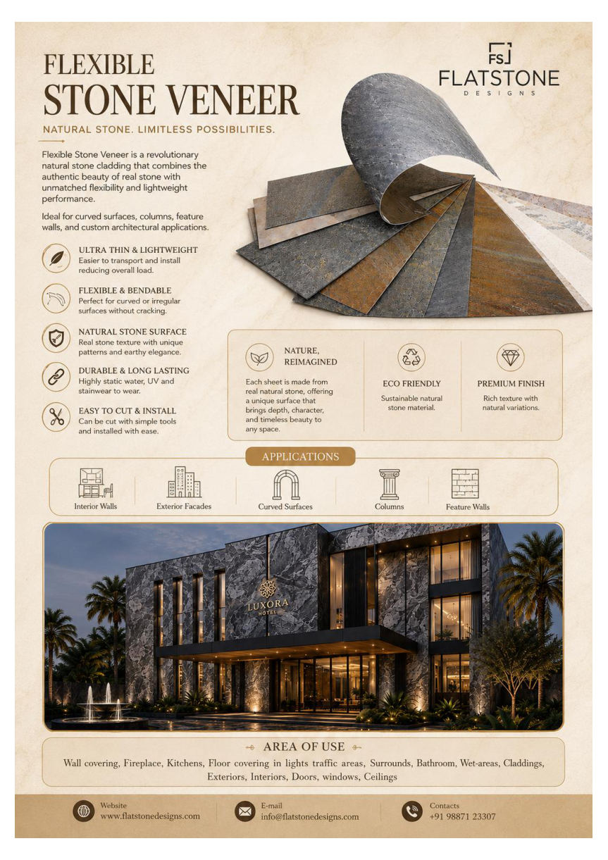 Flexible stone veneer construction