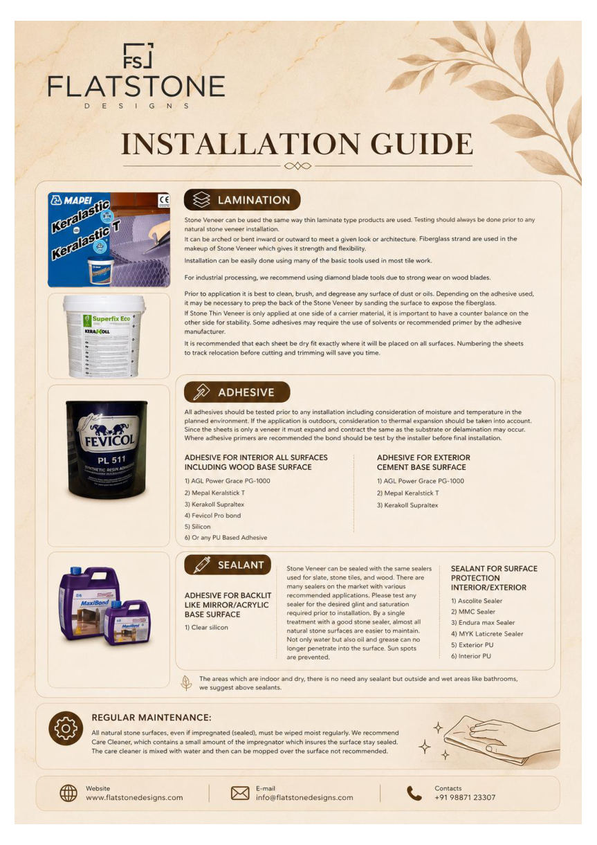 Flat Stone Designs installation guide from 2026 catalogue